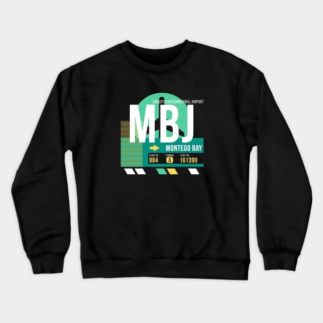 Montego Bay (MBJ) Airport // Retro Sunset Baggage Tag Crewneck Sweatshirt by Now Boarding